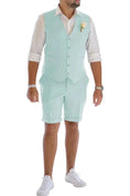 Cargar la imagen en la vista de la galería, Men's Linen Summer Suits 2 Piece Causal Suits Vest and Shorts Tailored Fit 2024
