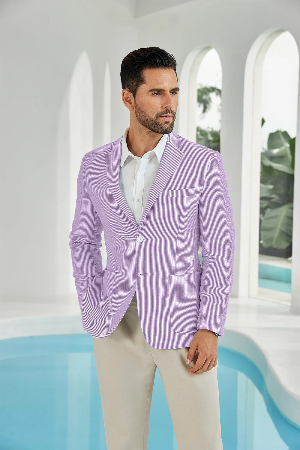 Seersucker Striped Men's Summer Blazer