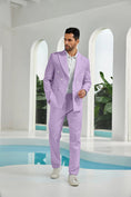 Charger l'image dans la visionneuse de la galerie, Seersucker Double Breasted Blazer Pants 2 Piece Men's Summer Suit
