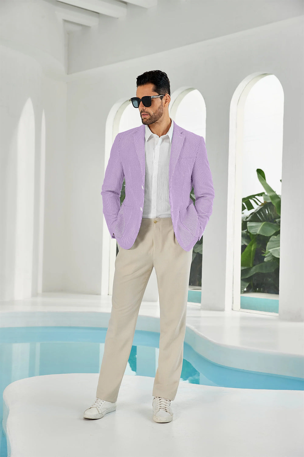 Seersucker Striped Men's Summer Blazer