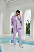 Cargar la imagen en la vista de la galería, Seersucker Double Breasted Blazer Pants 2 Piece Men's Summer Suit
