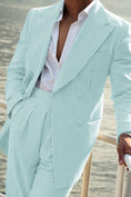 Cargar la imagen en la vista de la galería, Seersucker Striped Double Breasted Blazer Pants 2 Piece Men's Summer Suit
