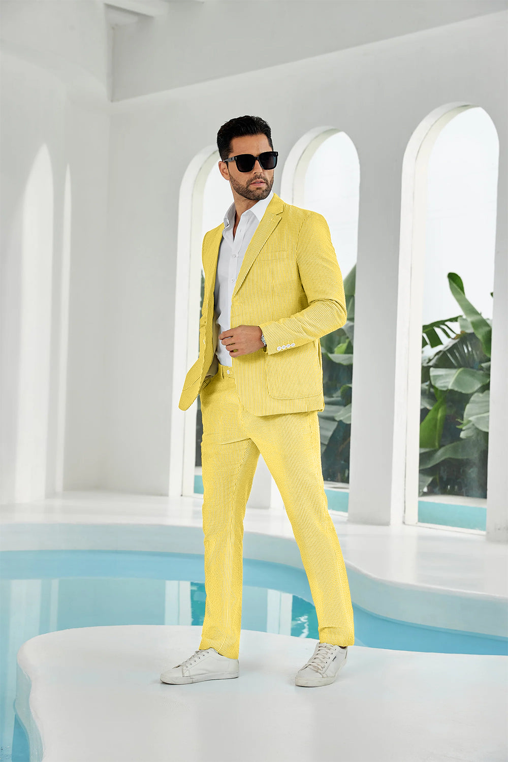 Seersucker Striped Blazer Pants 2 Piece Men's Summer Suit