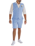 Cargar la imagen en la vista de la galería, Men's Linen Summer Suits 2 Piece Causal Suits Vest and Shorts Tailored Fit 2024
