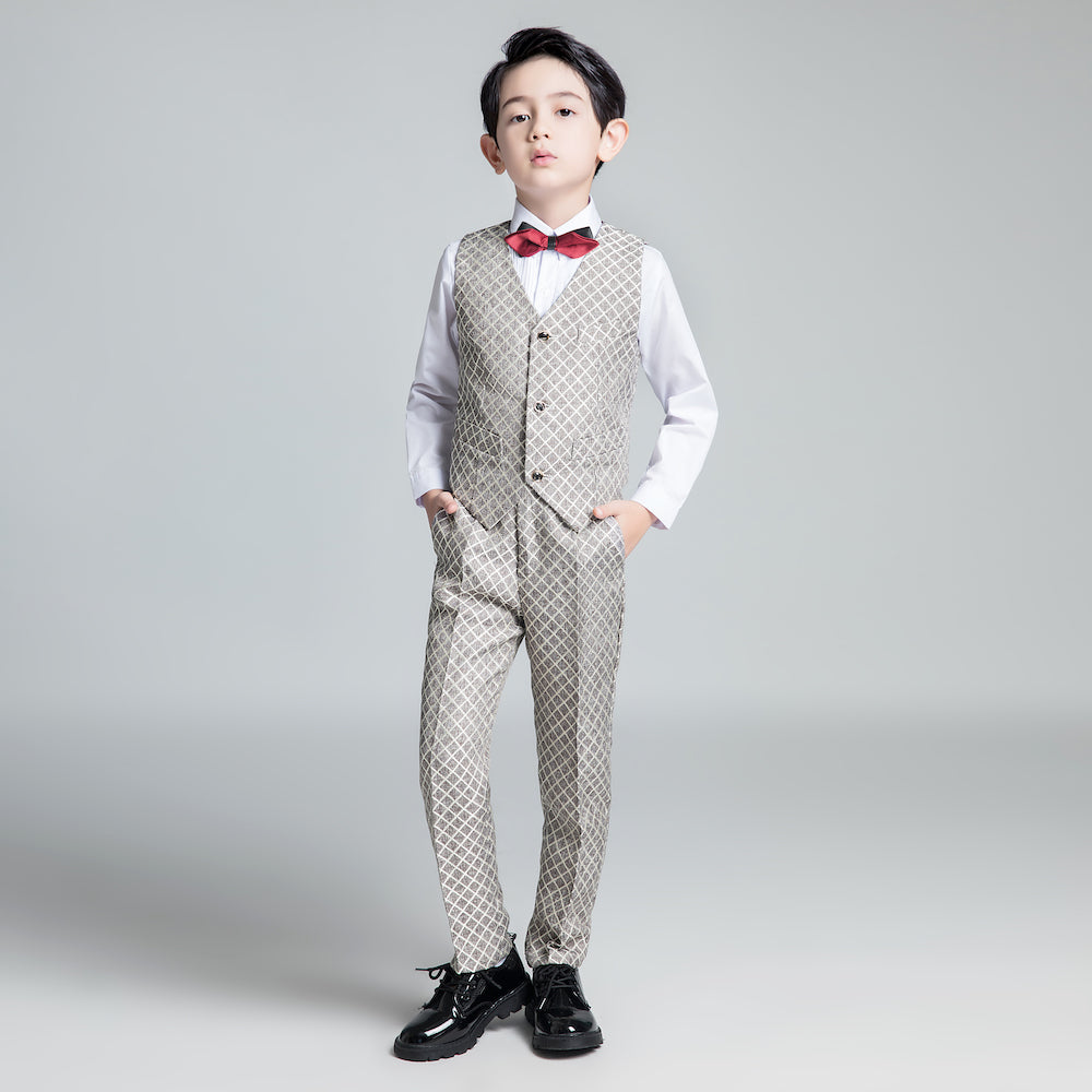 Unique Design Slim Fit Modern 5 Piece Boys Suits