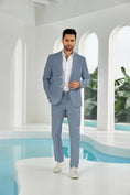 Charger l'image dans la visionneuse de la galerie, Seersucker Striped Blazer Pants 2 Piece Men's Summer Suit
