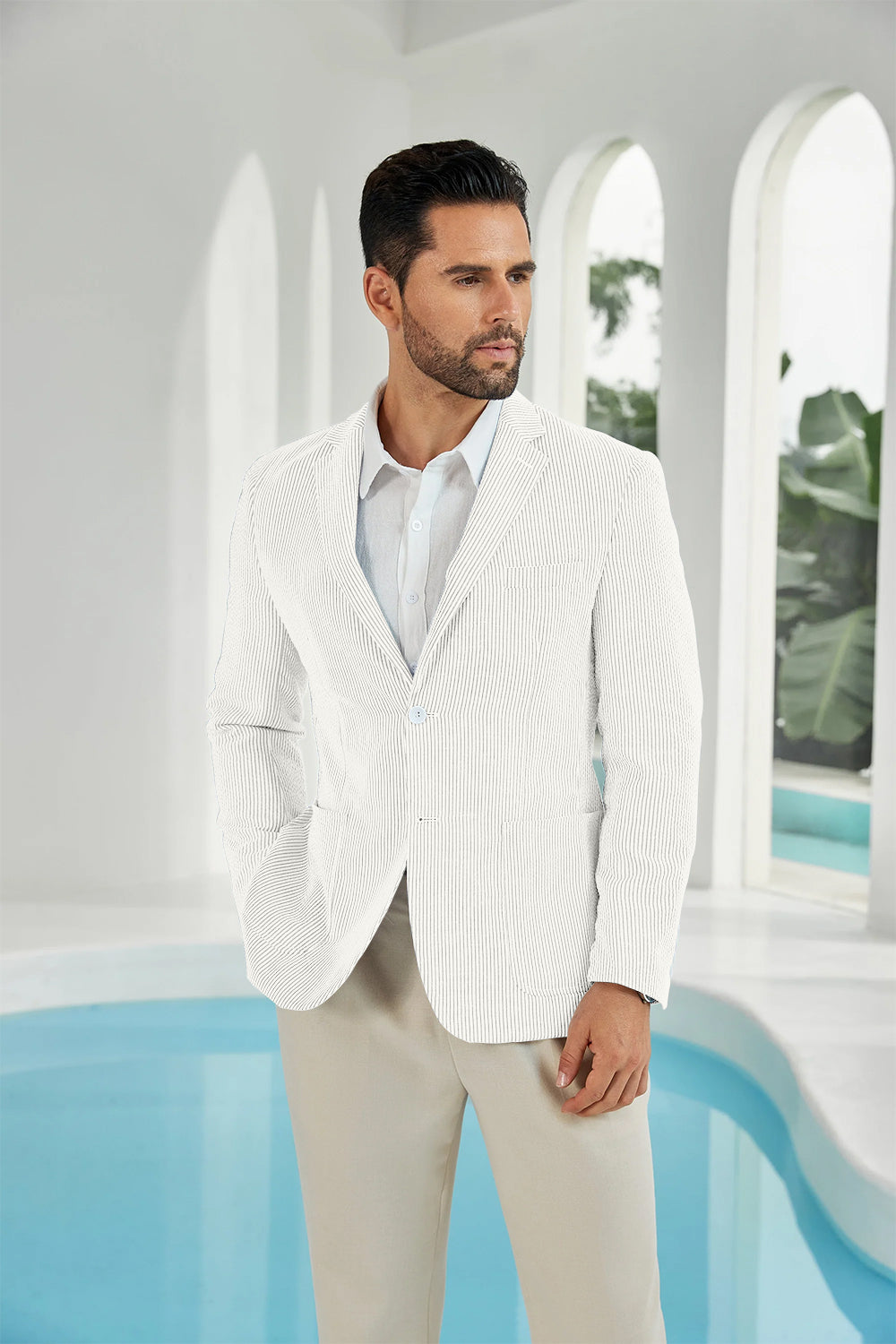 Seersucker Striped Men's Summer Blazer