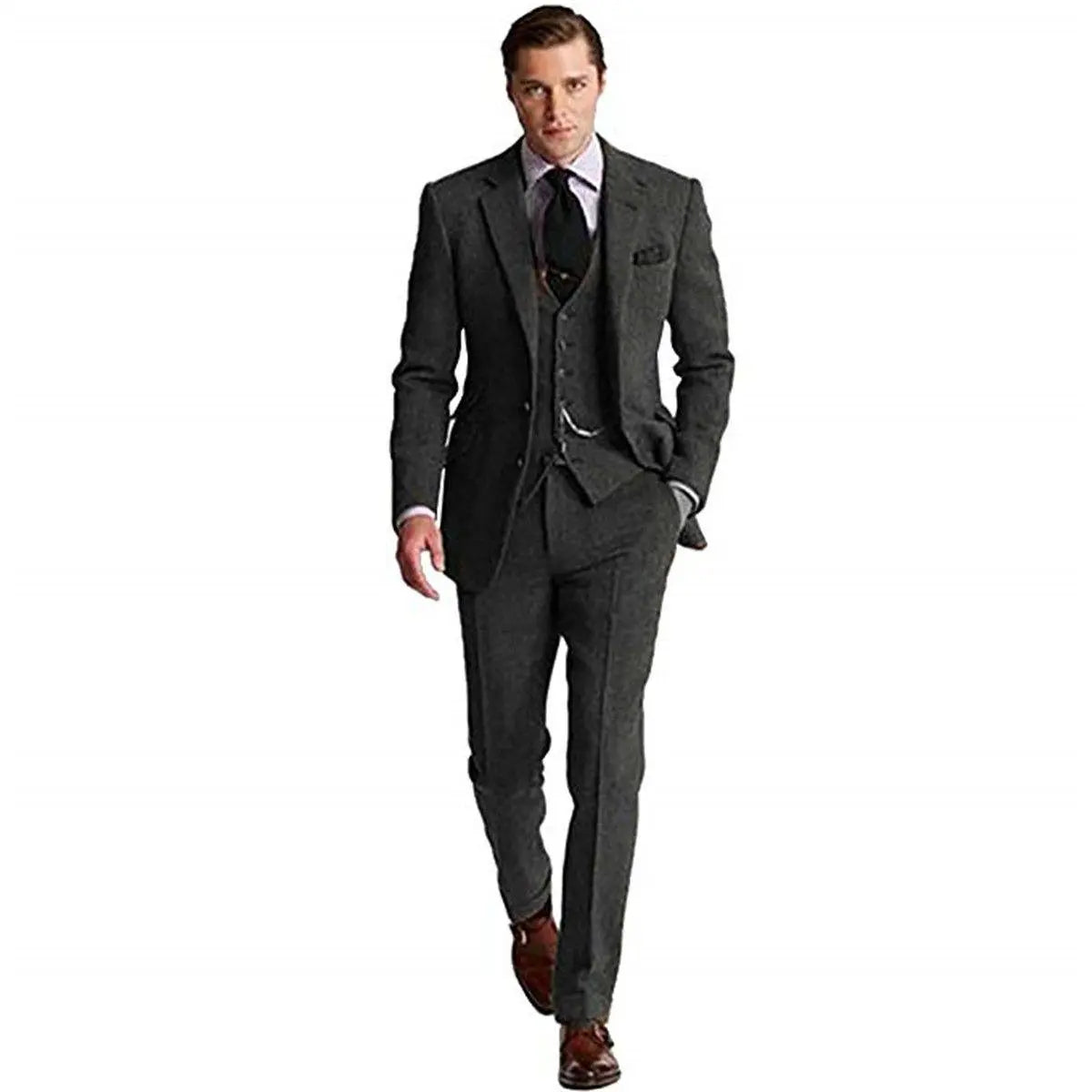 Retro Slim Fit Groom Tuxedos Herringbone 3 Piece Men's Suits