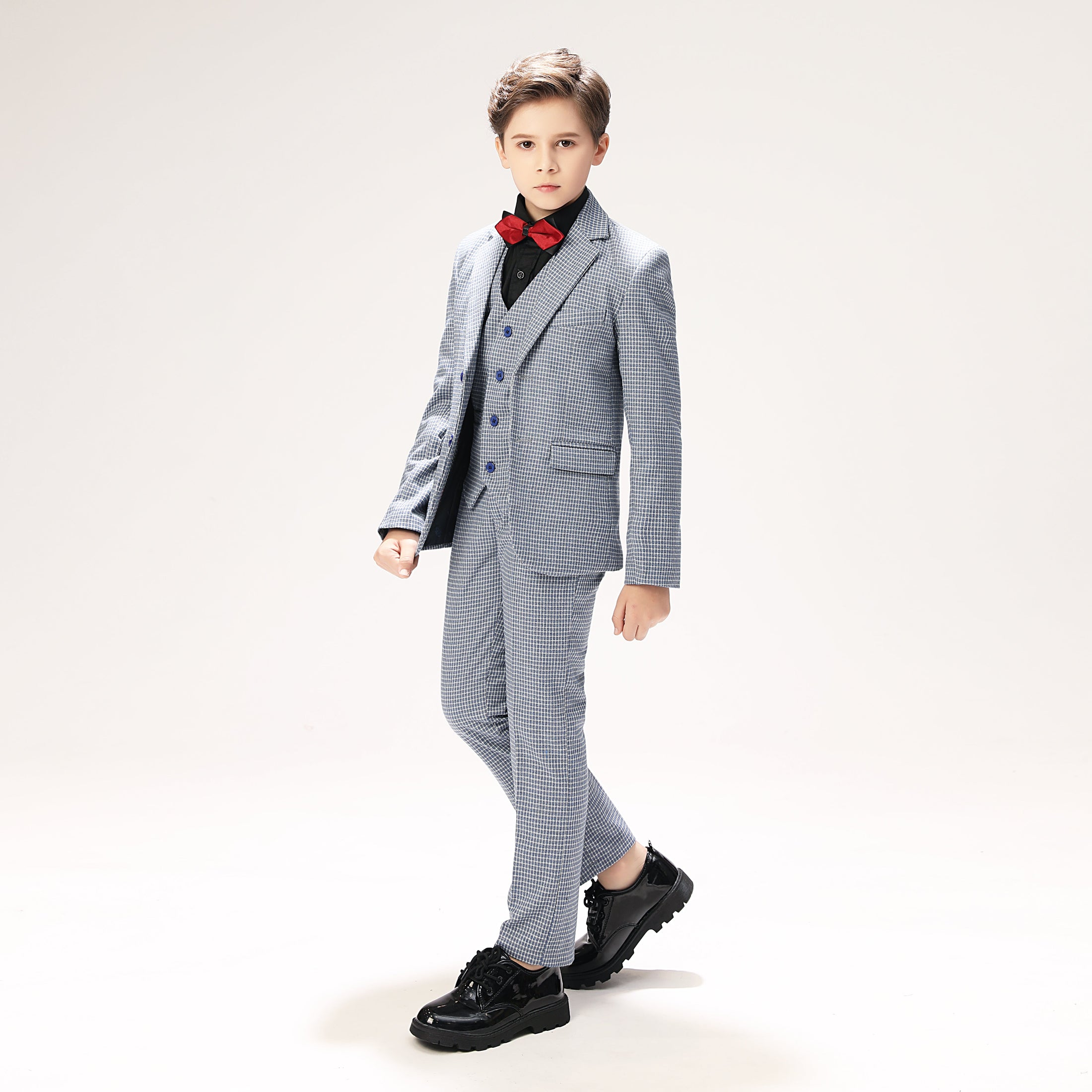 Black-and-white Plaid Elegant 5 Piece Boys Suits