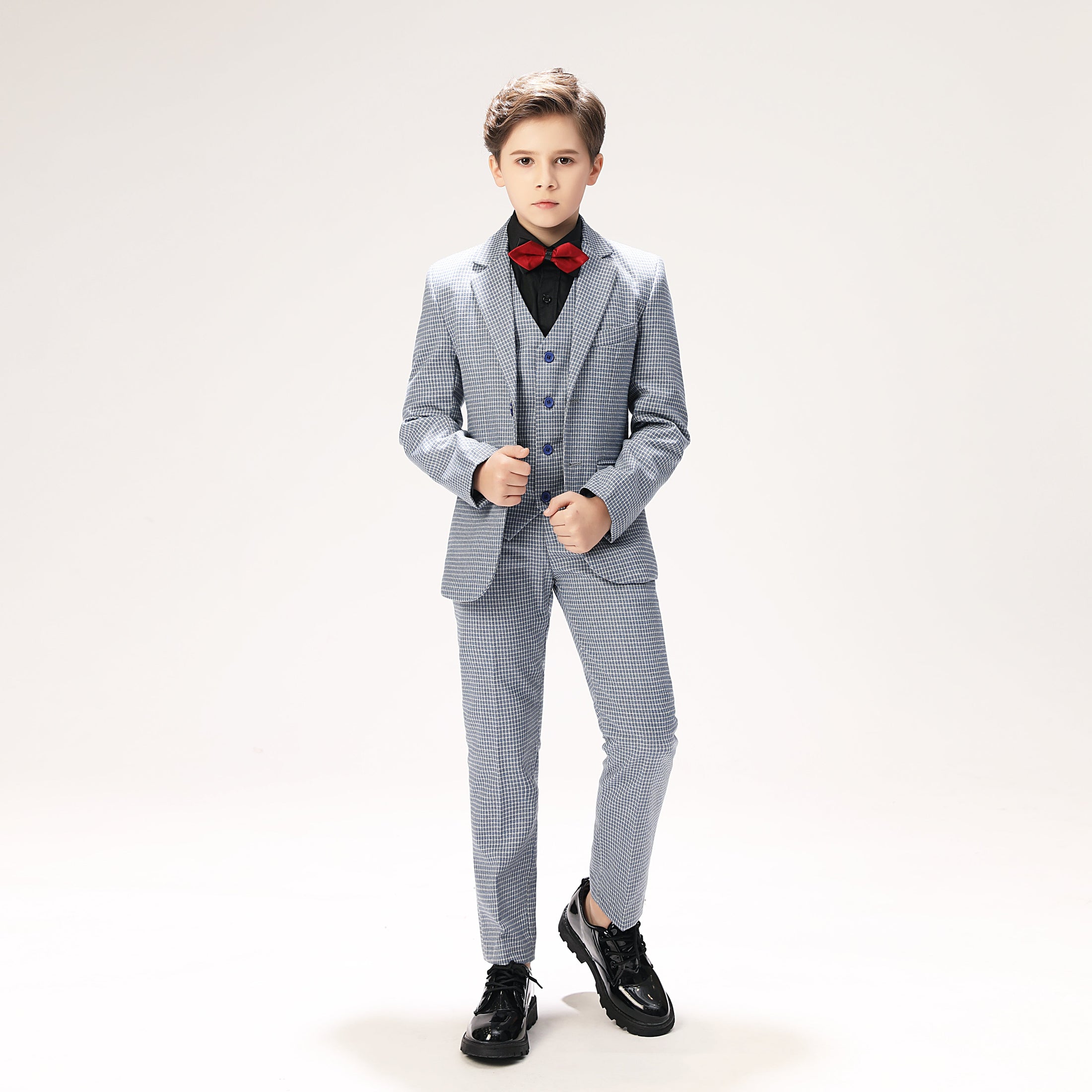 Black-and-white Plaid Elegant 5 Piece Boys Suits