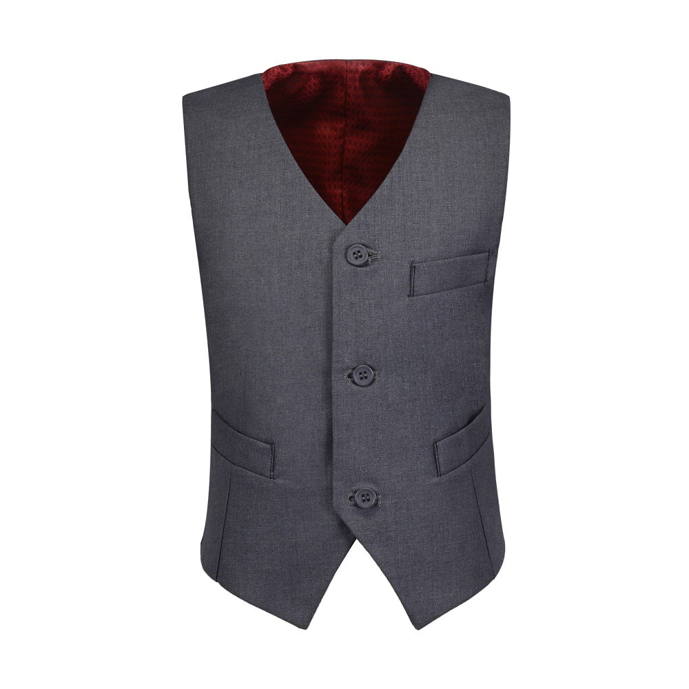 Grey Formal Classic 4 Piece Boy's Formal Suits With Vest+Pants+Shirt+Tie