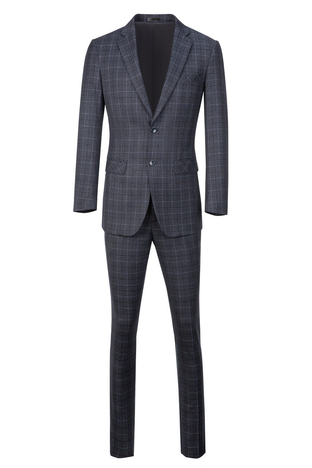 Dark Grey Plaid Men's 3 Piece Suits