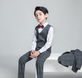 Load image into Gallery viewer, Dark Gray Plaid Fashion 5 Piece Boys Suits
