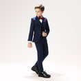 Load image into Gallery viewer, Navy Woolen Elegant 5 Piece Boys Suits
