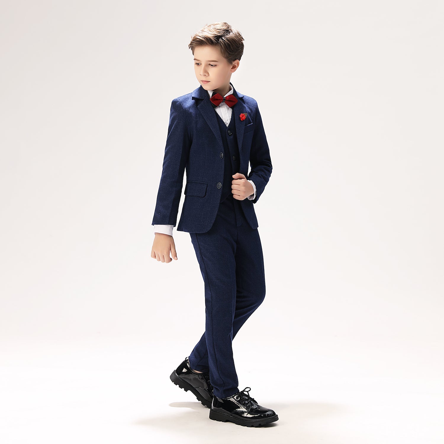 Navy Woolen Elegant 5 Piece Boys Suits