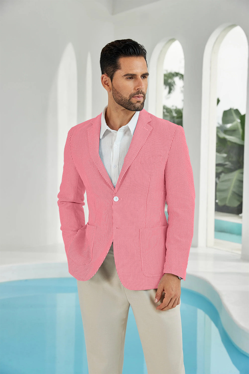 Seersucker Striped Men's Summer Blazer