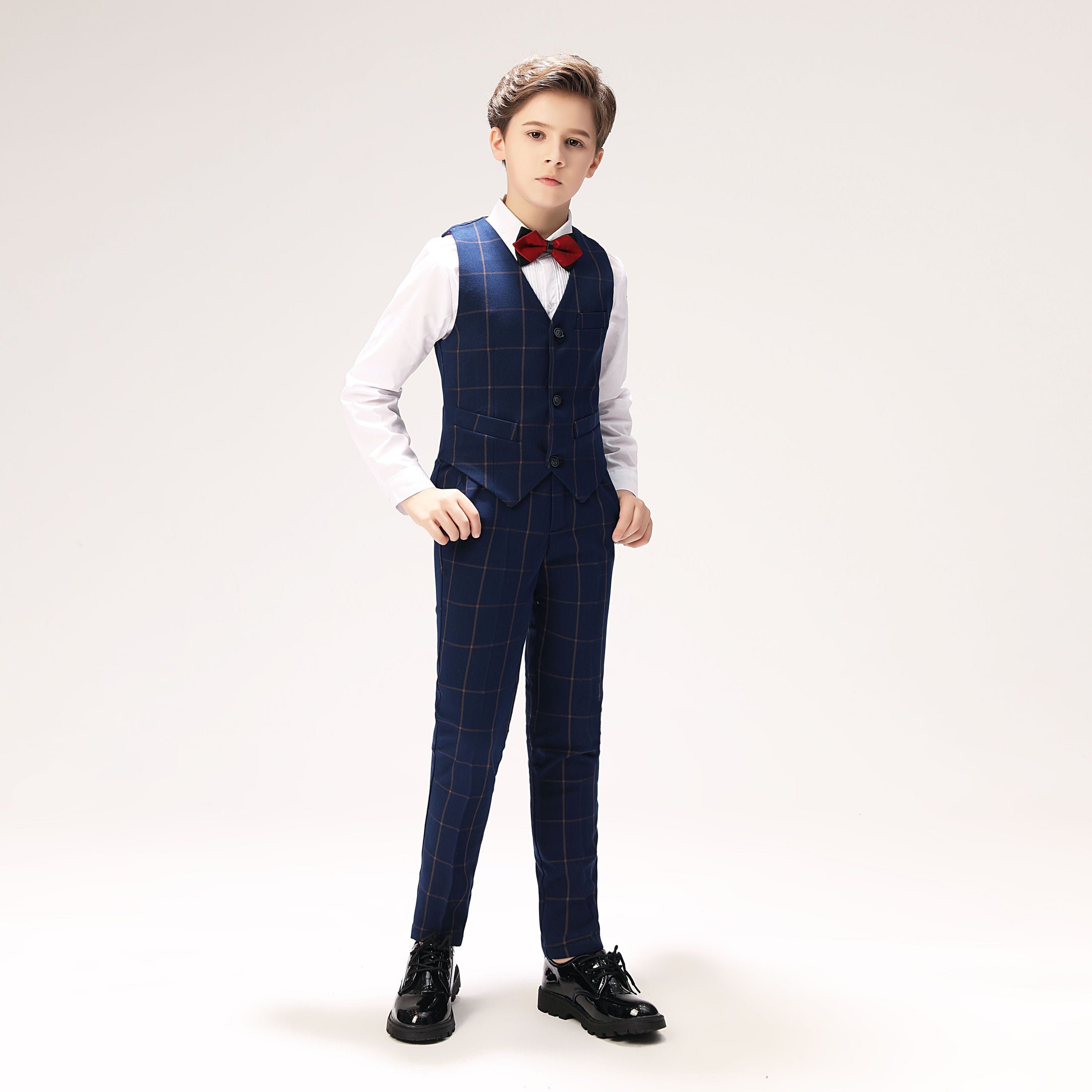 Blue Plaid Elegant 5 Piece Boys Suits