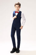 Bild in Galerie-Betrachter laden, Blue Plaid Elegant Formal 4 Piece Boy's Formal Suits With Vest+Pants+Shirt+Tie
