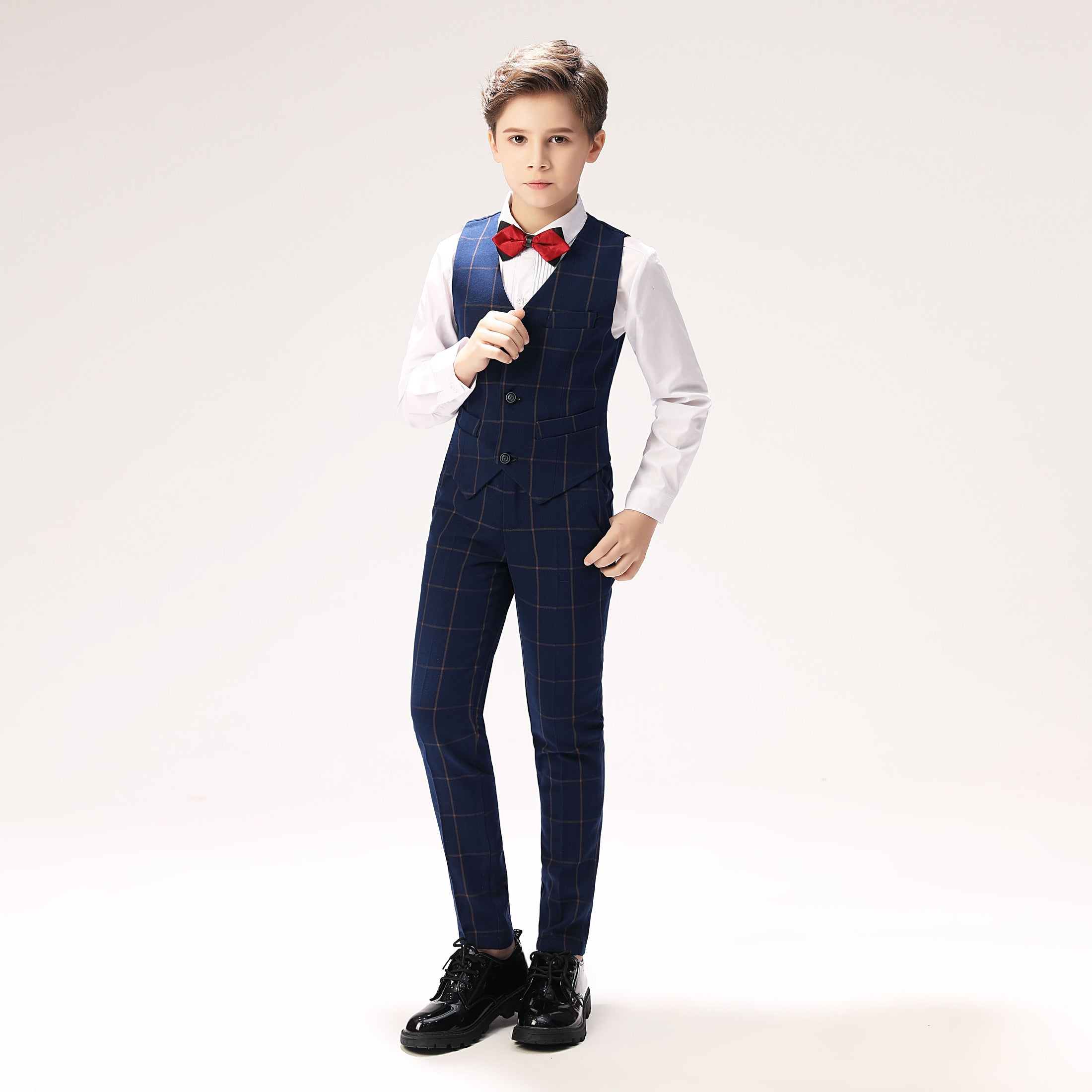 Blue Plaid Elegant 5 Piece Boys Suits