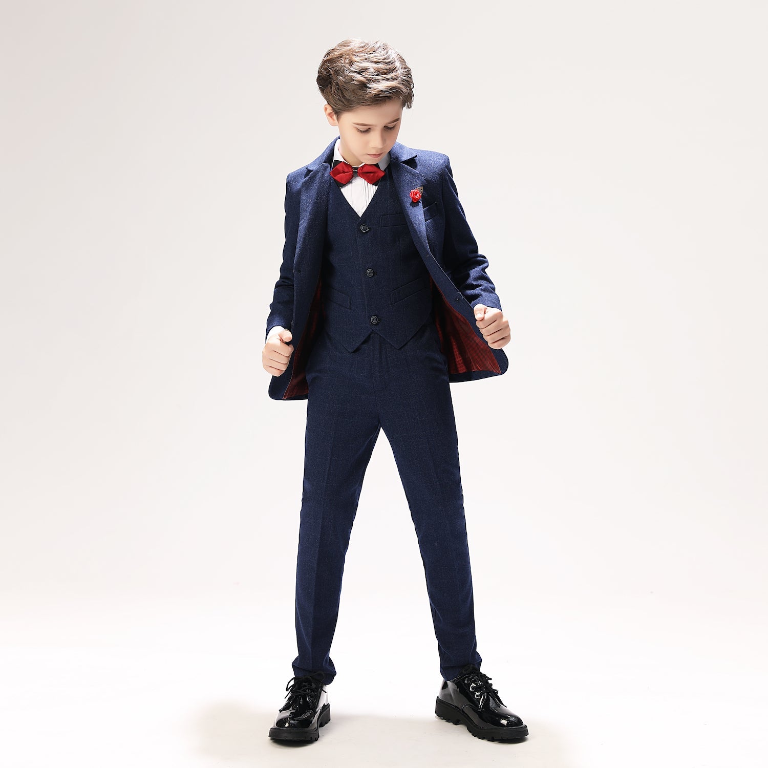 Navy Woolen Elegant 5 Piece Boys Suits