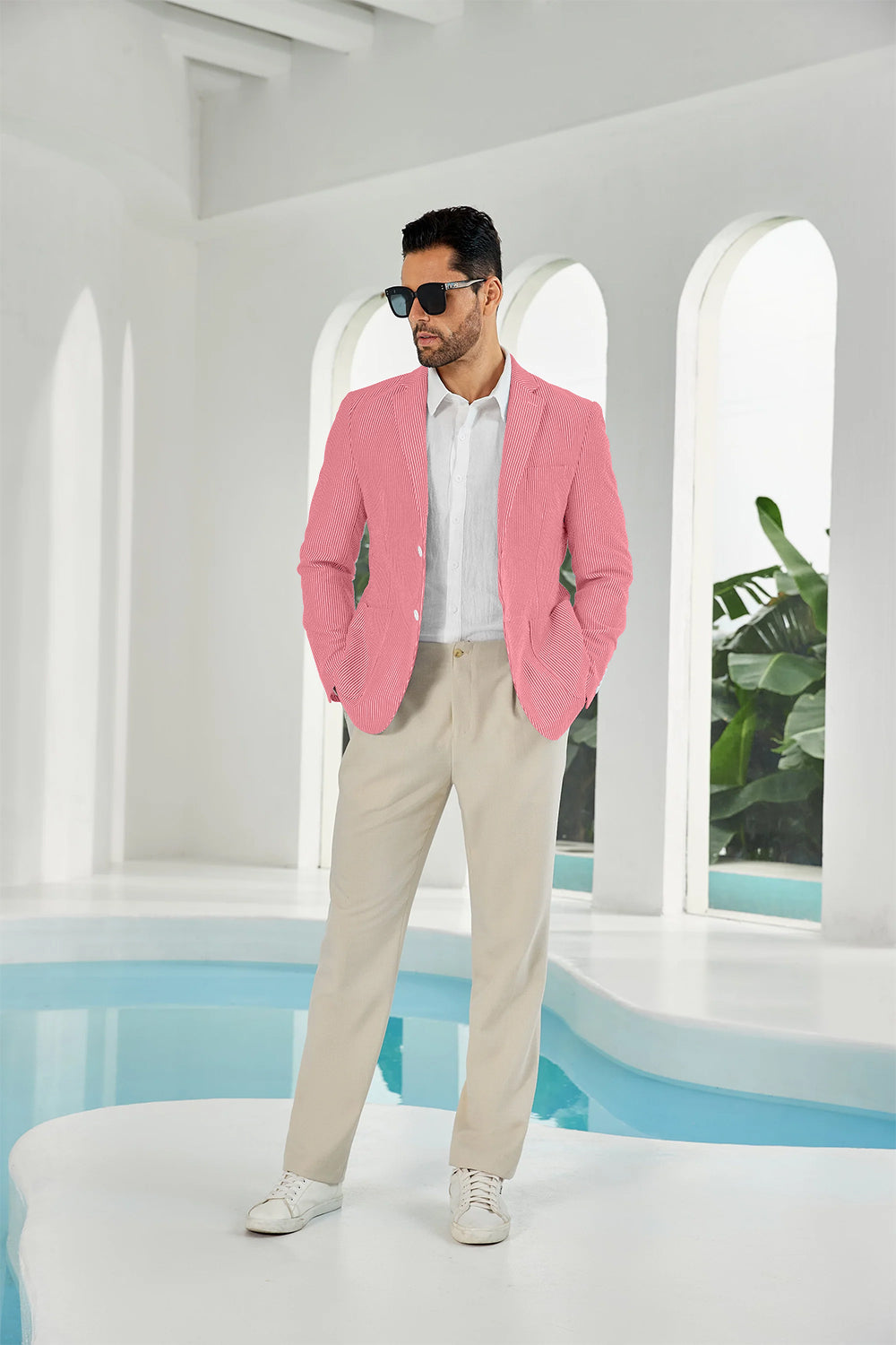 Seersucker Striped Men's Summer Blazer