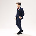 Load image into Gallery viewer, Navy Woolen Elegant 5 Piece Boys Suits
