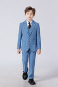 Cargar la imagen en la vista de la galería, Light Blue Plaid Elegant Formal 5 Piece Boys Suits
