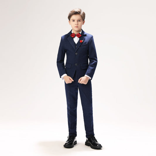 Navy Woolen Elegant 5 Piece Boys Suits