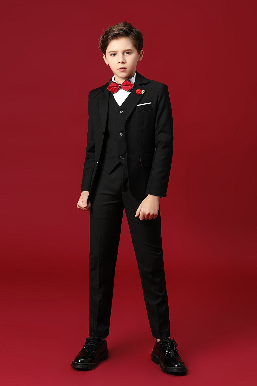 Black Formal Tuxedo 5 Piece Boys Suits