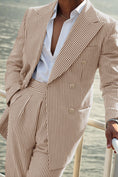 Cargar la imagen en la vista de la galería, Seersucker Striped Double Breasted Blazer Pants 2 Piece Men's Summer Suit
