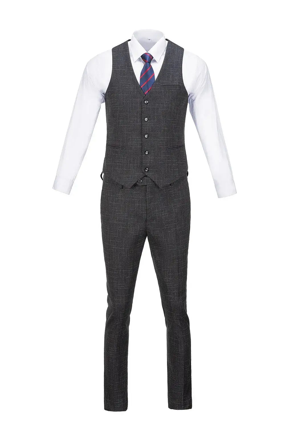 Slim fit black plaid vest with trousers – men's formalwear set