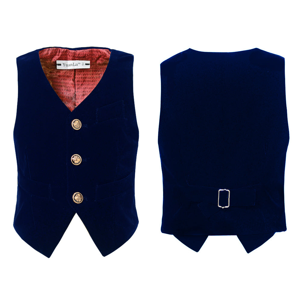 Navy Velvet 2 Piece Kids Boys' Vest and Pants Dress Suits Set