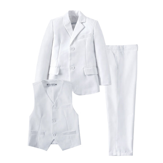 White 3 Piece Kids Boys' Formal Blazer Vest and Pants Dress Suits Set