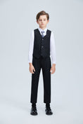 Charger l'image dans la visionneuse de la galerie, Black Fit Slim 4 Piece Boy's Formal Suits With Vest+Pants+Shirt+Tie
