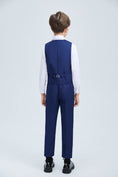 Bild in Galerie-Betrachter laden, Navy Fit Slim 4 Piece Boy's Formal Suits With Vest+Pants+Shirt+Tie
