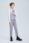 Cargar la imagen en la vista de la galería, Light Grey Classic 4 Piece Boy's Formal Suits With Vest+Pants+Shirt+Tie
