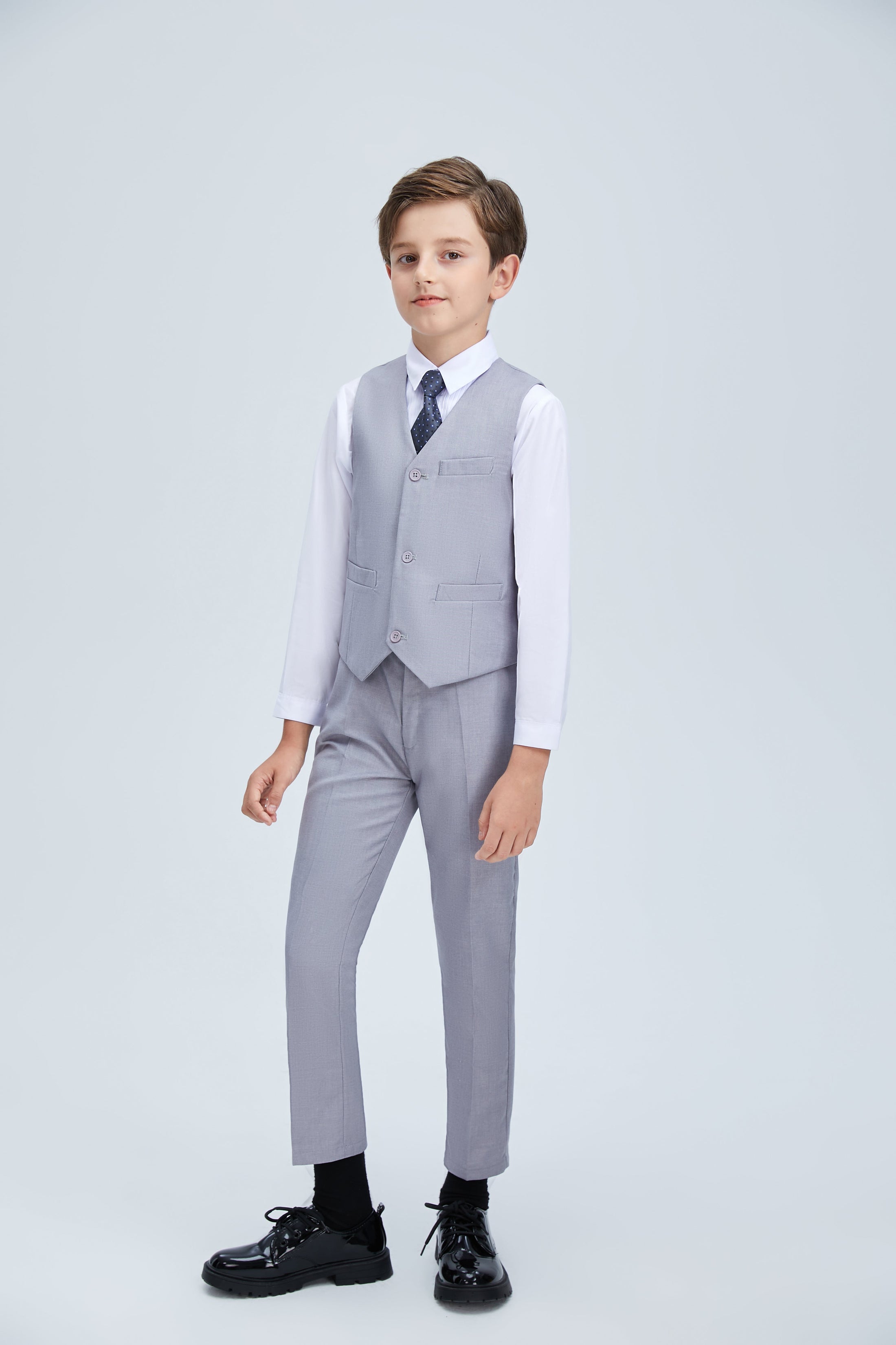 Light Grey Formal Classic Suits Set 5 Piece Boys Suits