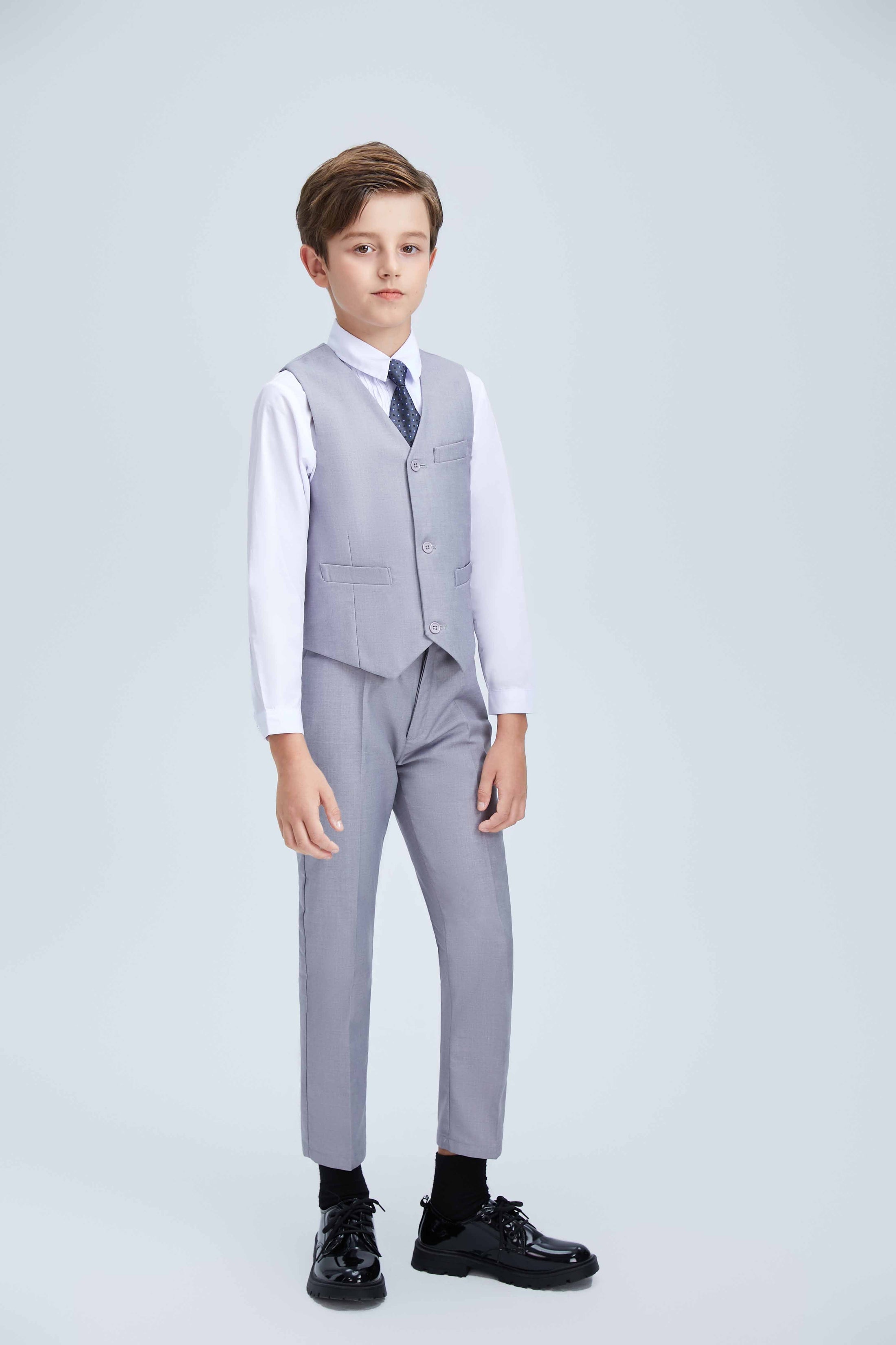 Light Grey Formal Classic Suits Set 5 Piece Boys Suits