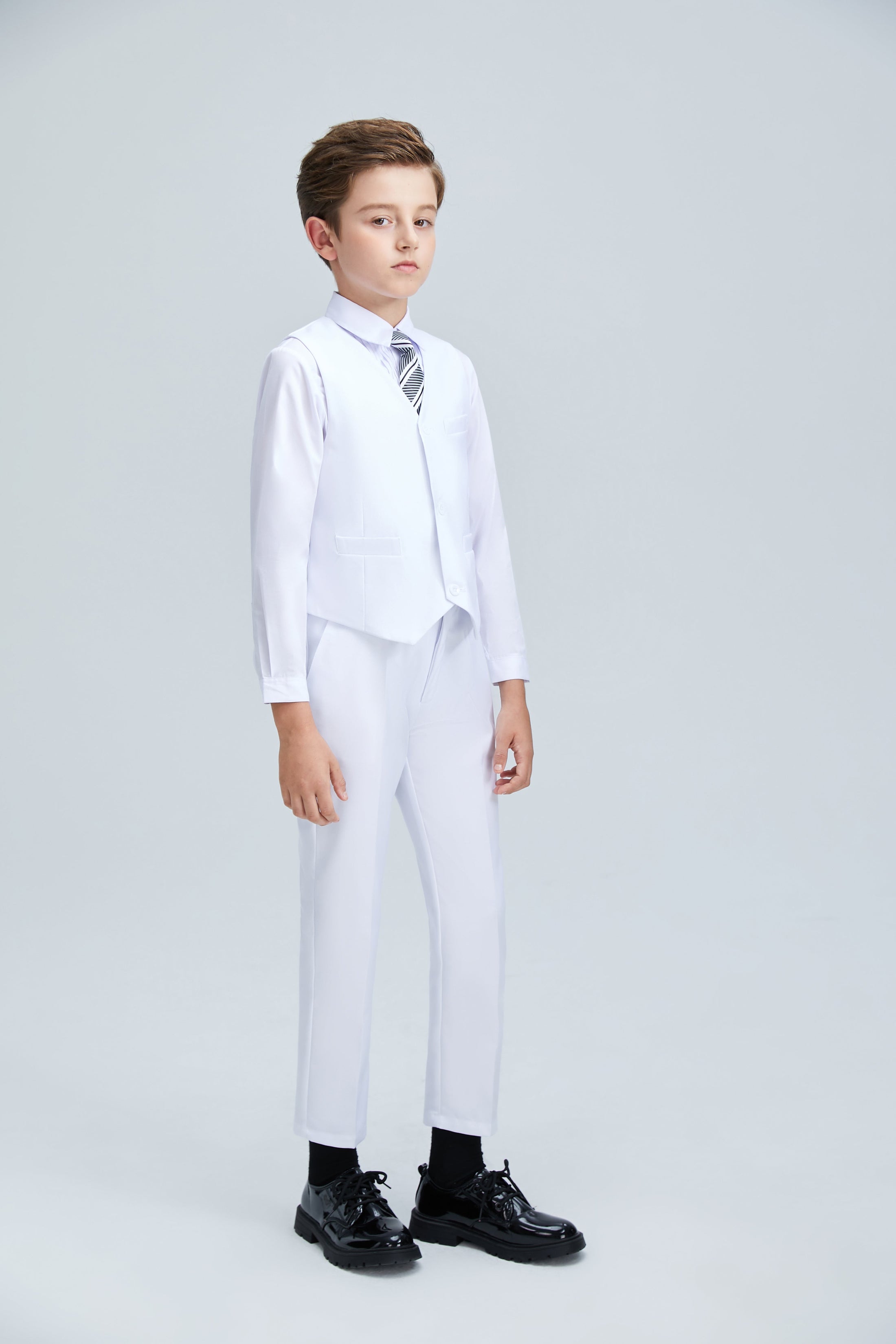 White Slim 4 Piece Boy's Formal Suits With Vest+Pants+Shirt+Tie