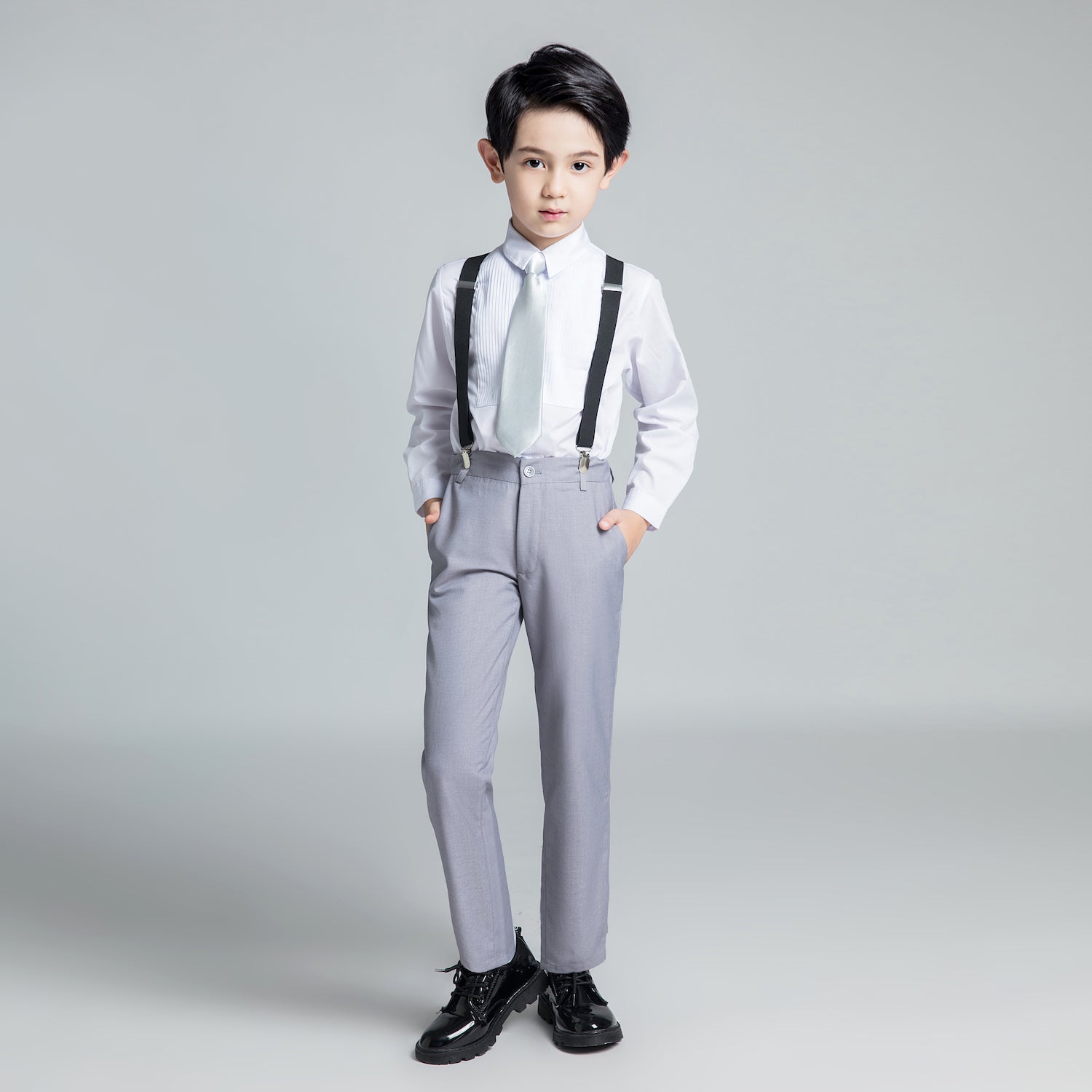 Light Grey Formal Classic 5 Piece Boys Suits