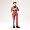 Load image into Gallery viewer, Red Plaid Elegant 5 Piece Boys Suits
