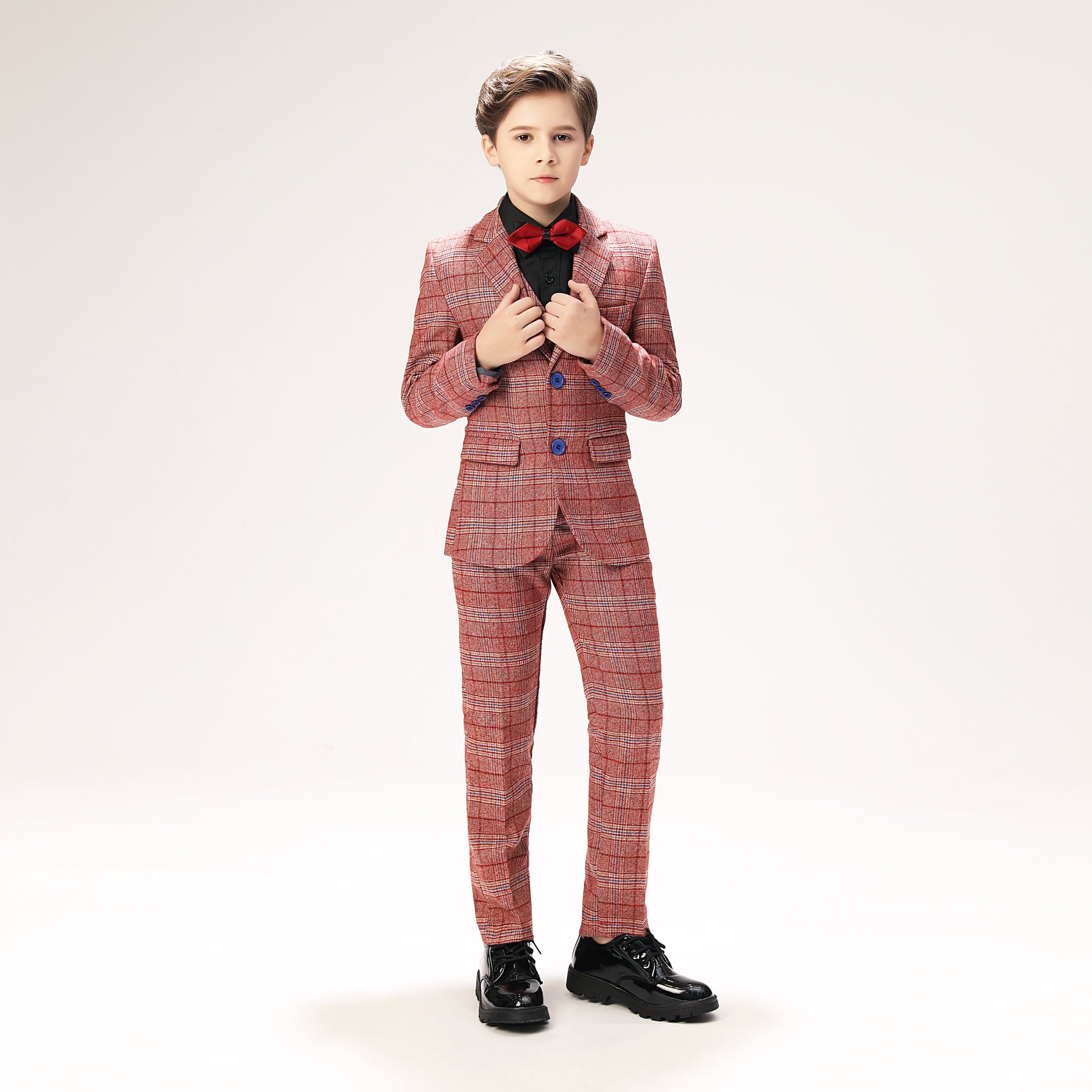 Red Plaid Elegant 5 Piece Boys Suits