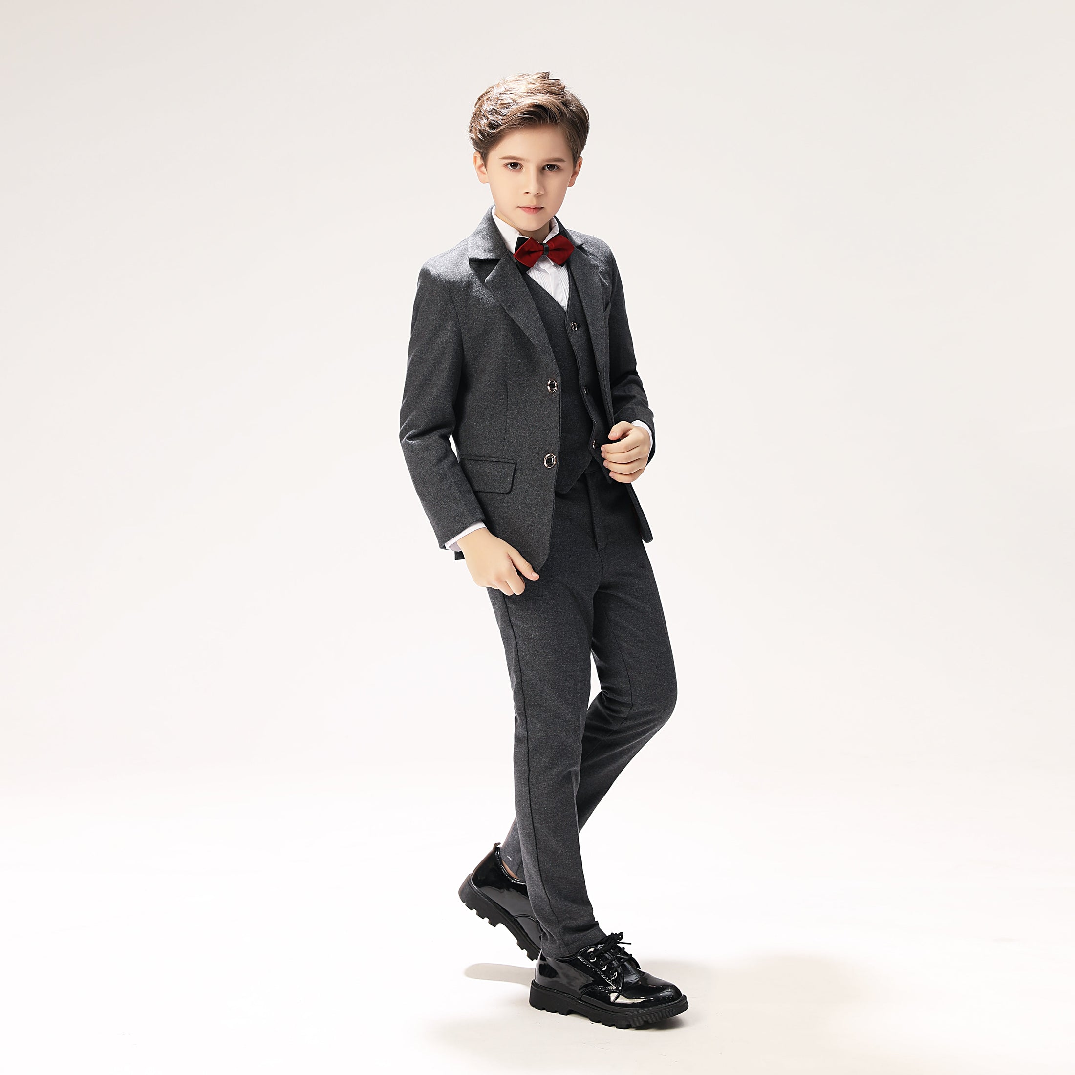 Grey Woolen Elegant 5 Piece Boys Suits