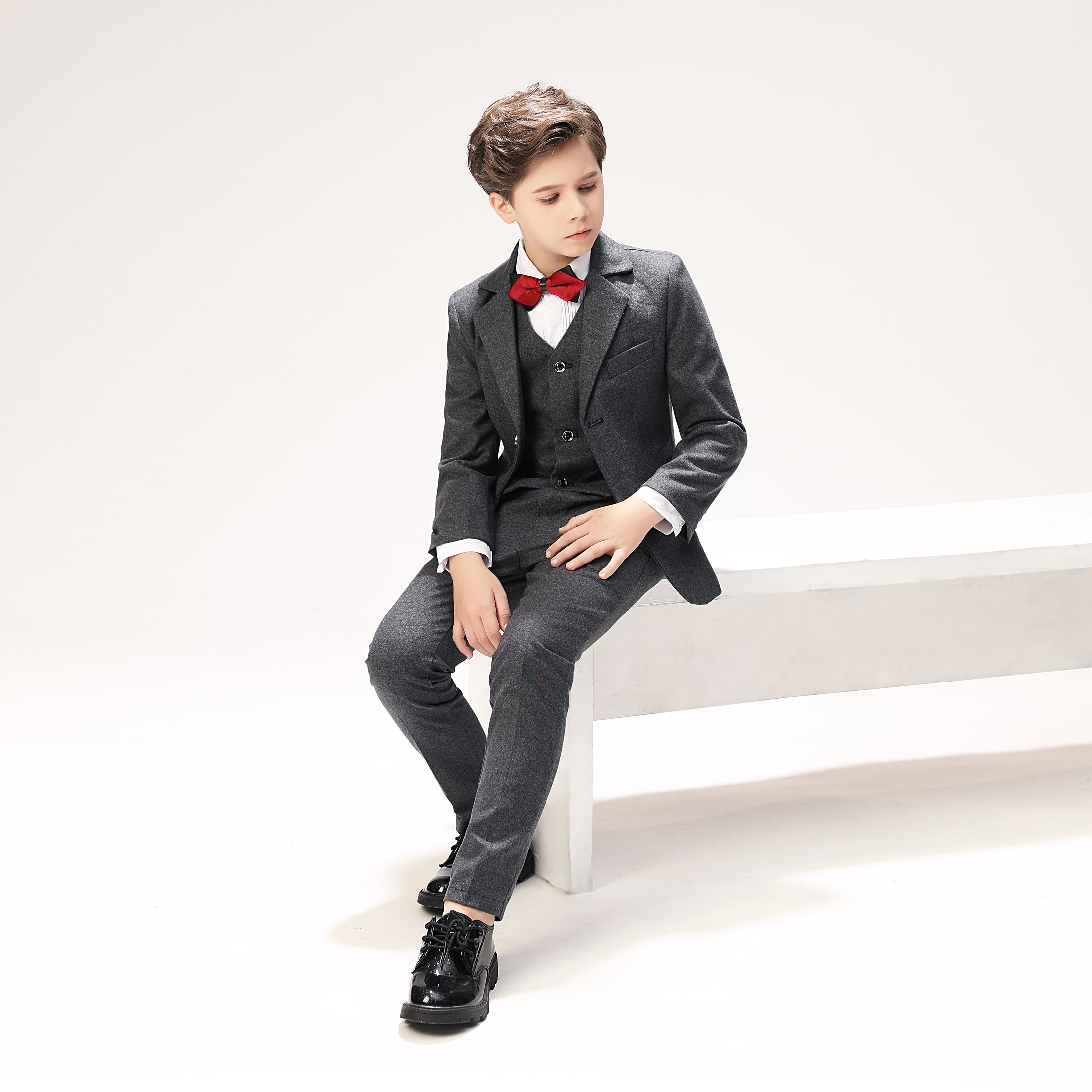 Grey Woolen Elegant 5 Piece Boys Suits