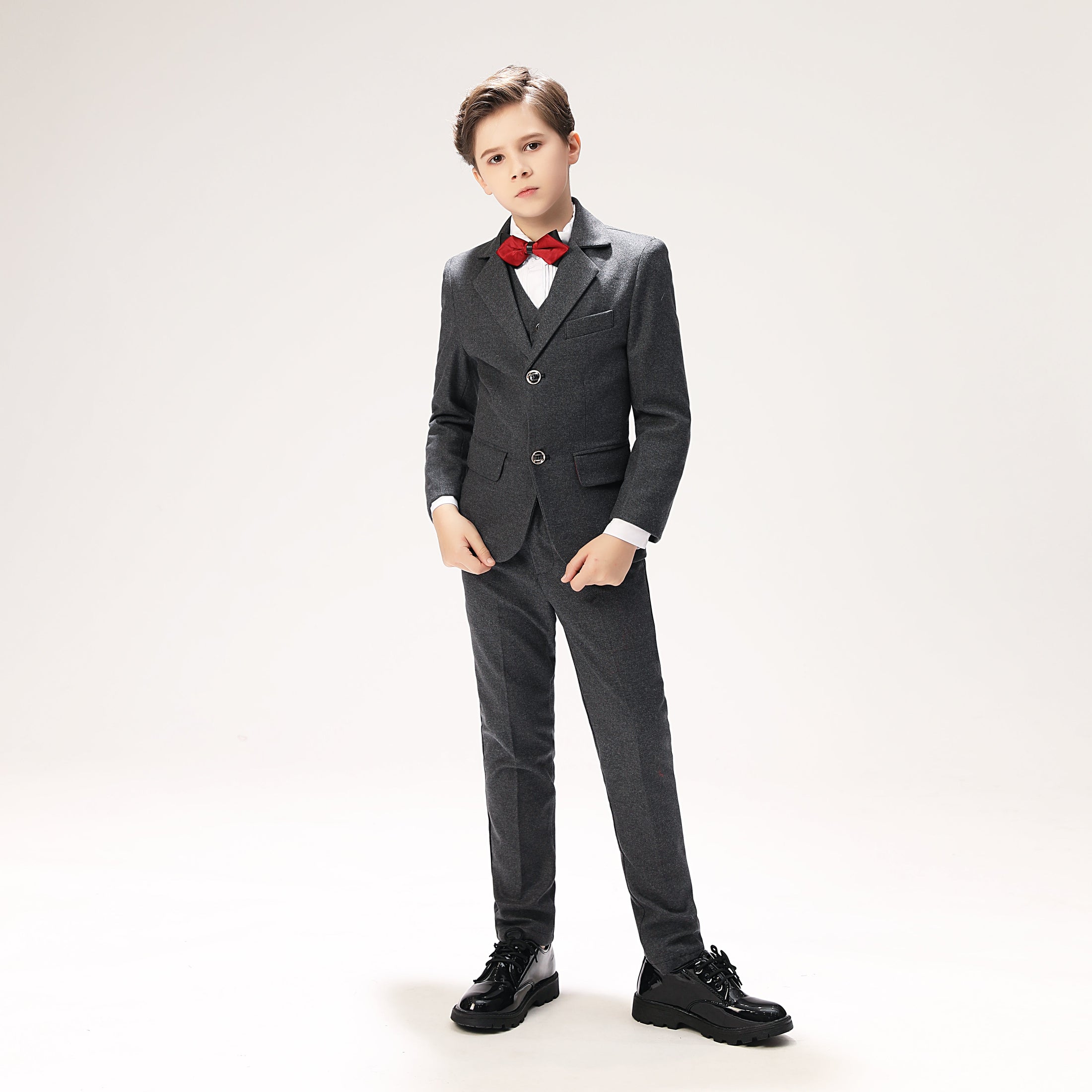 Grey Woolen Elegant 5 Piece Boys Suits