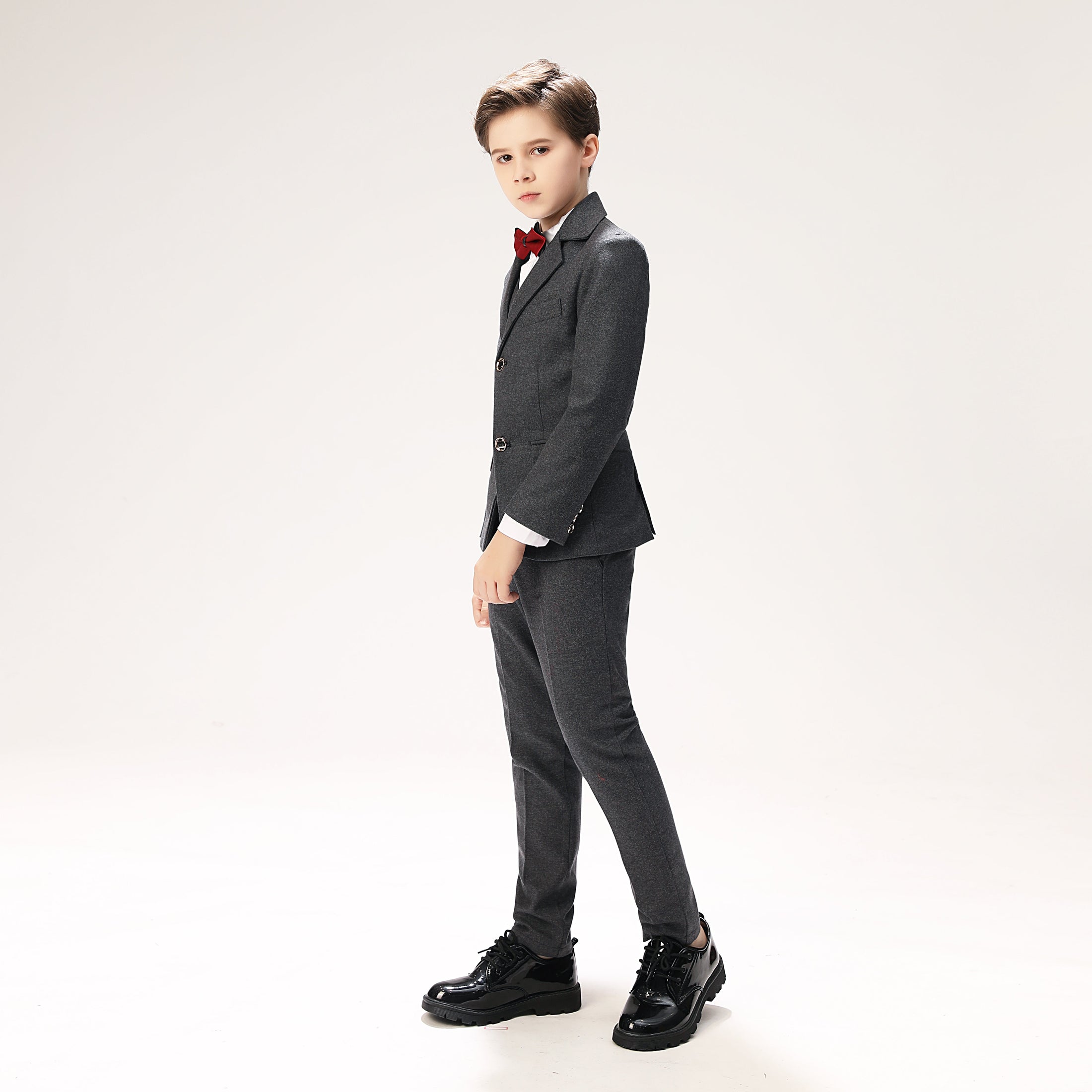 Grey Woolen Elegant 5 Piece Boys Suits