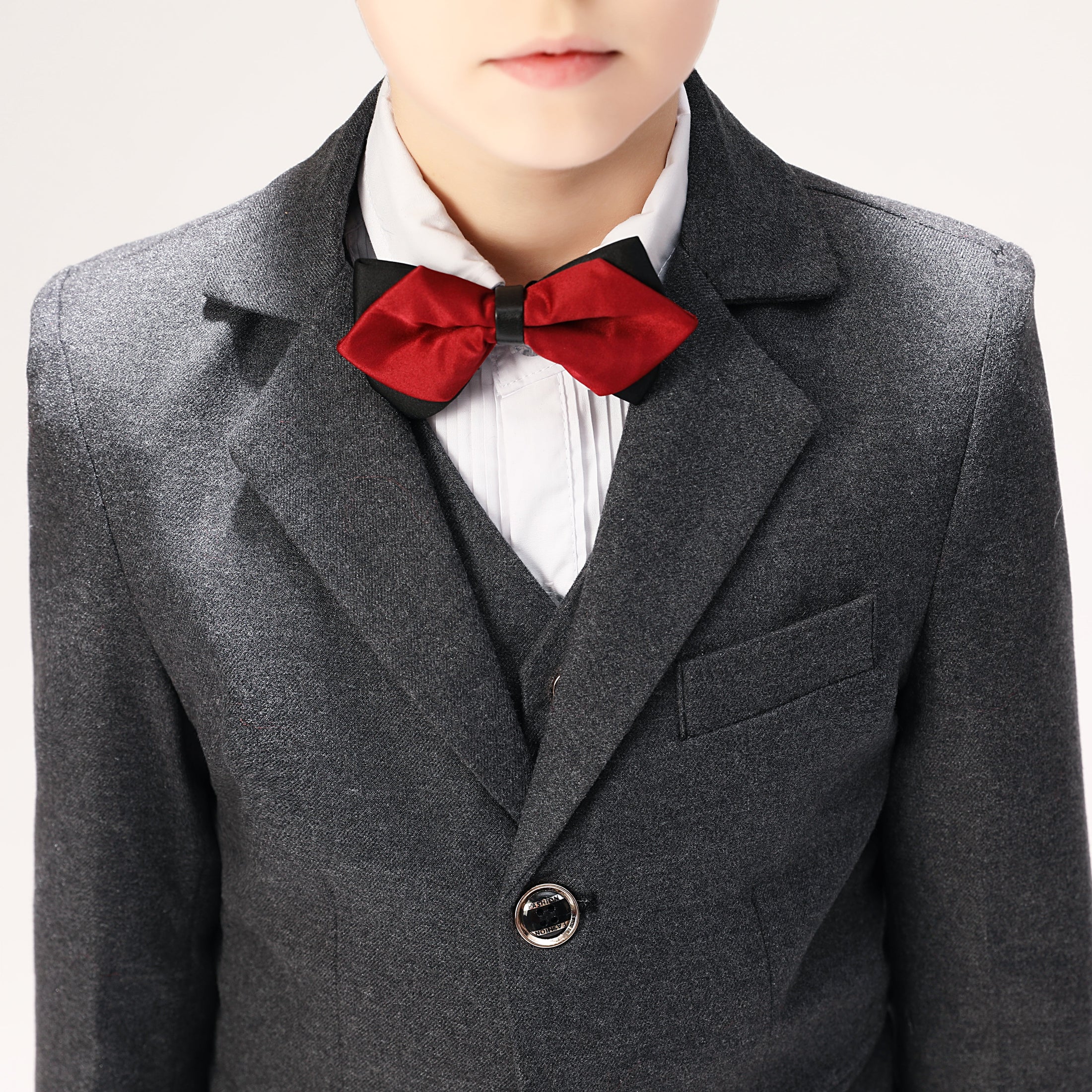 Grey Woolen Elegant 5 Piece Boys Suits