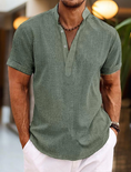 Bild in Galerie-Betrachter laden, Men's Shirt Linen Shirt Popover Summer Beach Plain Henley Summer Casual Daily Shirt
