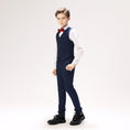 Cargar la imagen en la vista de la galería, Navy Fit Slim 4 Piece Boy's Formal Suits With Vest+Pants+Shirt+Tie
