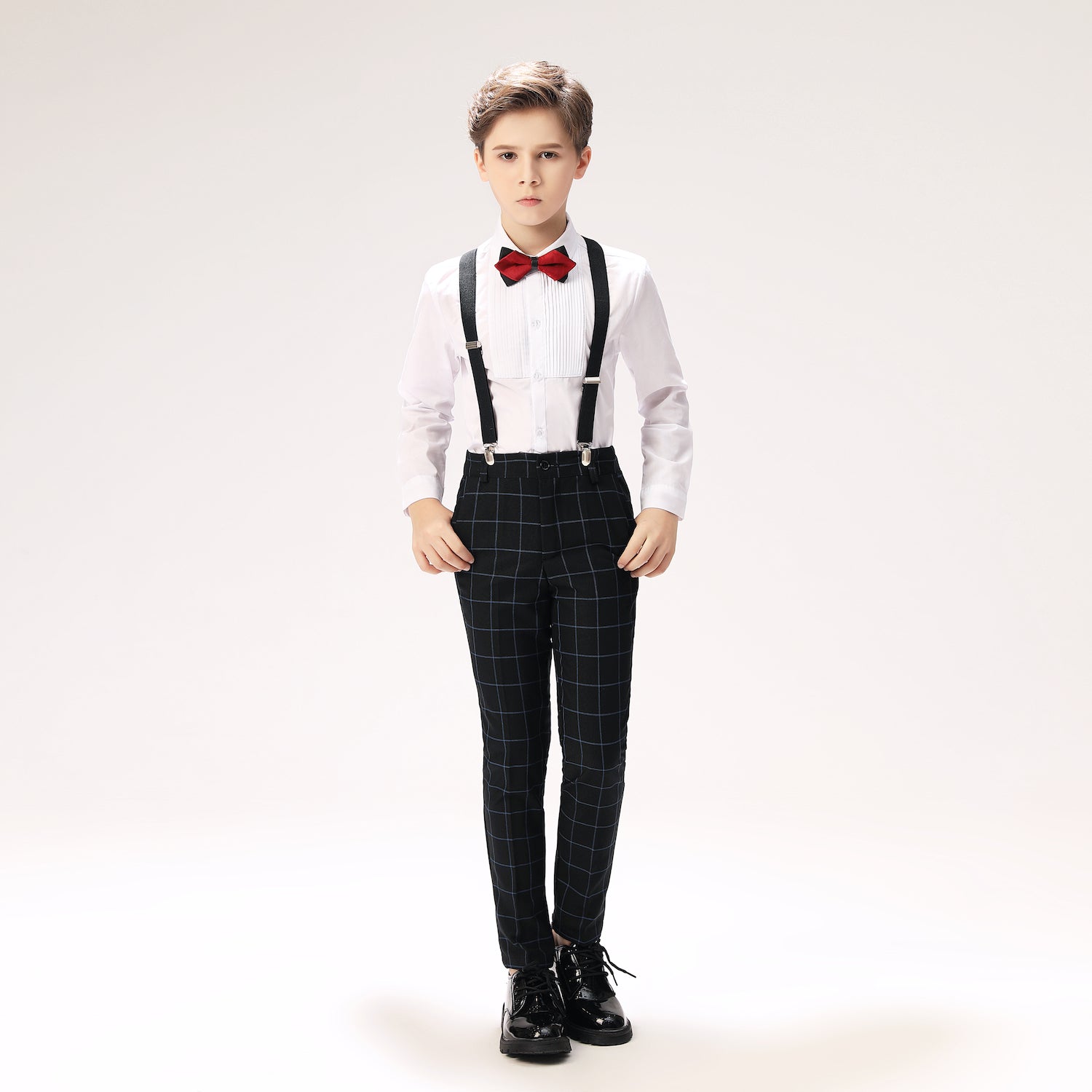 Navy Plaid Elegant 5 Piece Boys Suits